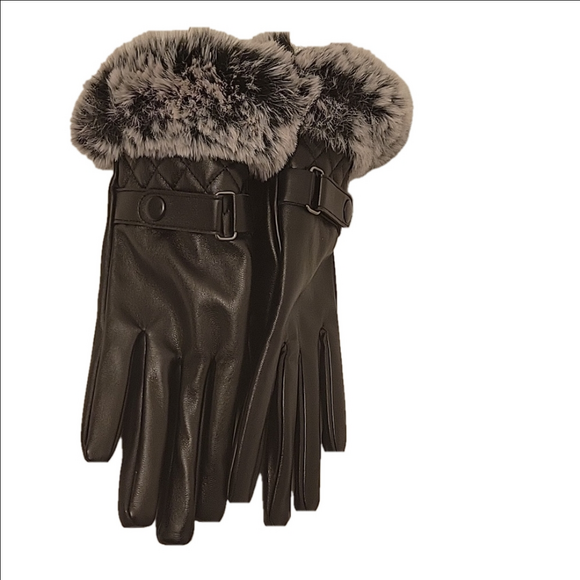 Black Vegan Leather Gloves M/L - Picture 2 of 5